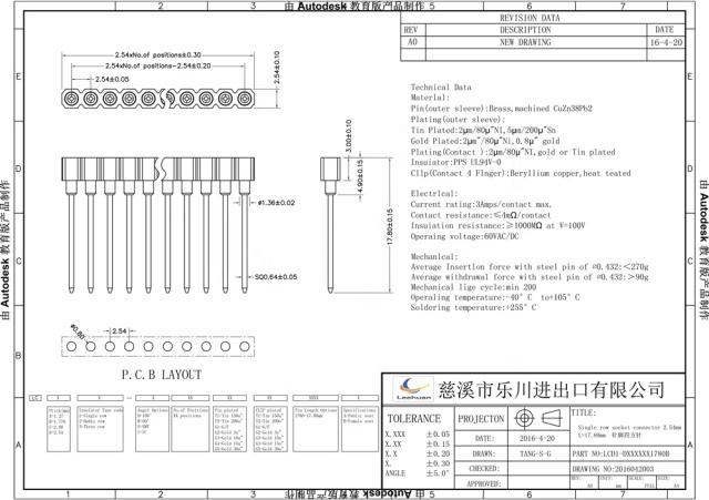 LECHUAN Machined Female Header Single/Dual Row SMT Pins 2.54/1.27/2.0 Pitch Straight Right Angle Pin Length 17.8mm for PCB