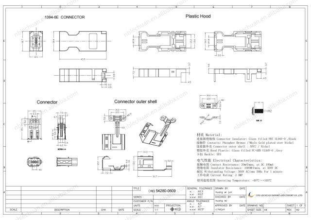 LECHUAN 6pin Firewire IEEE1394 Horizontal Right Angle Receptacle Board Lock I/O Connector 2.00mm Pitch 54280-0609 Connector