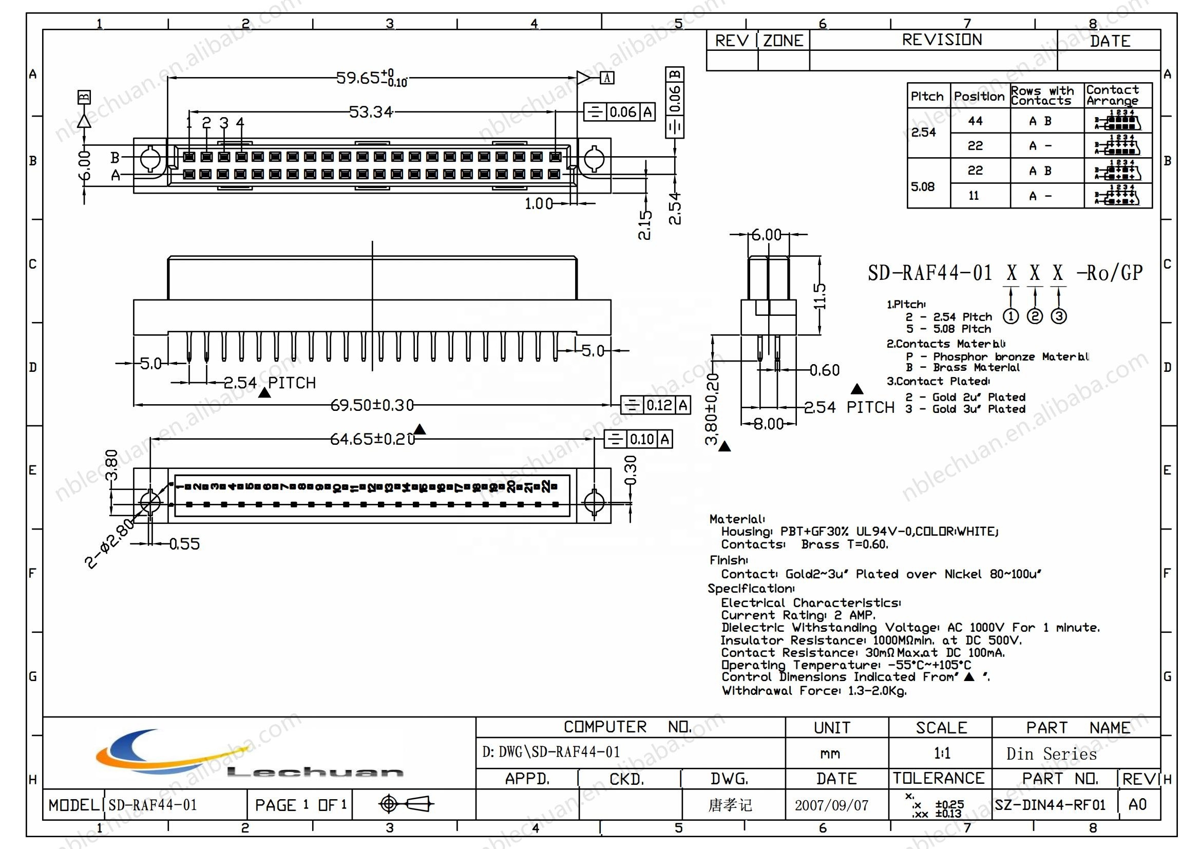LECHUAN Eurocard Connector Female Receptacle 44Pin 2 Row DIN41612 Straight 9001-3644W 1C00A PCB Socket