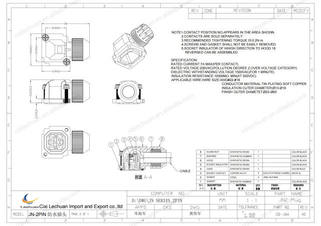 LECHUAN 2P I/O KIT Rectangular Brake Plug  Angle Plug Cable Mt Crimp Socket JN4FT02SJ2-R Mitsubishi Servo Motor Connector