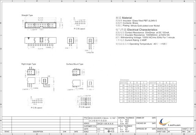 LECHUAN 2.54mm Pitch 180 Degrees Straight Right Angle SMT DIP Male PCB Connector Box Header Wire to Board Connectors
