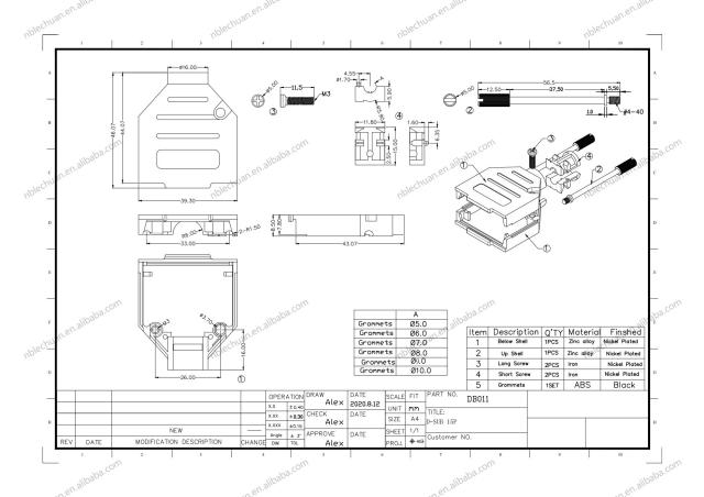 LECHUAN 15P Metal Hood Kit with 15 Position D-SUB Connectors Factory Supply Two Piece Zinc-Plated Straight Shell Cover