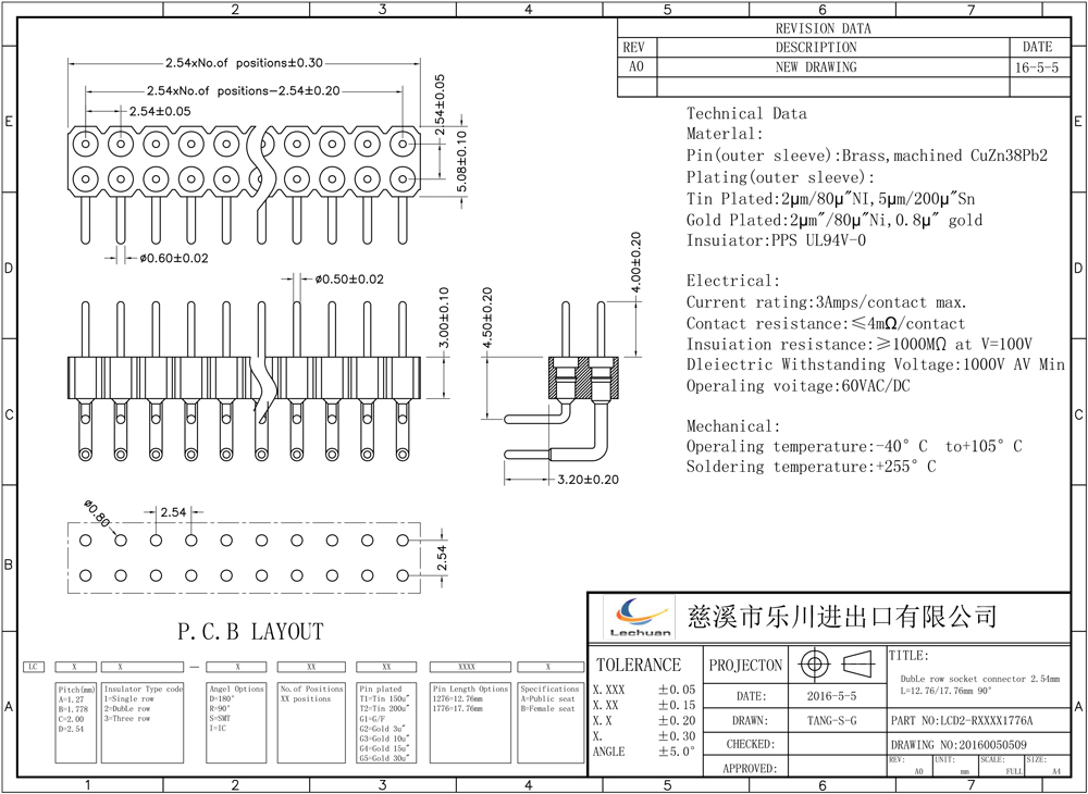 LECHUAN Dual Row SMT Machined Pin Header 2.54/1.27/2.0mm Pitch Straight & Right Angle Female Connector for PCB