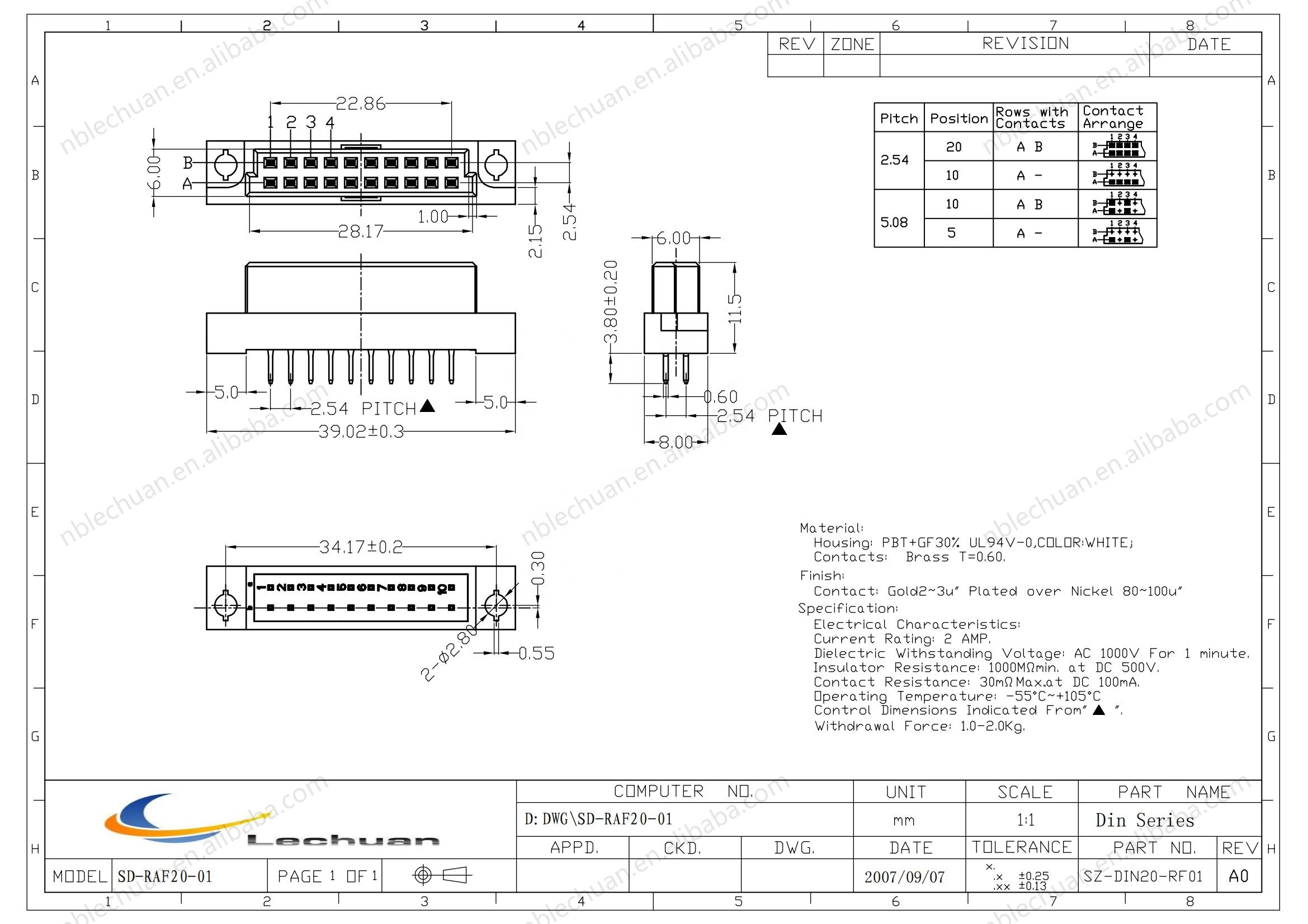 LECHUAN Eurocard Connector 10-Pin 2 Row DIN41612 2.54mm 5.08mm Pitch Female Receptacle 9001-3720 1C00A PCB Socket Connectors
