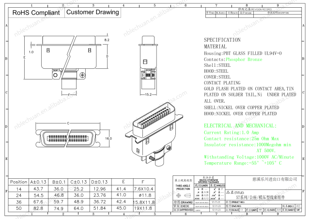 LECHUAN SCSI 57 Series Centronic D-SUB Connector 14P 24P 36P 50P DDK Male Female Ribbon Cable Plug D-Sub Connectors