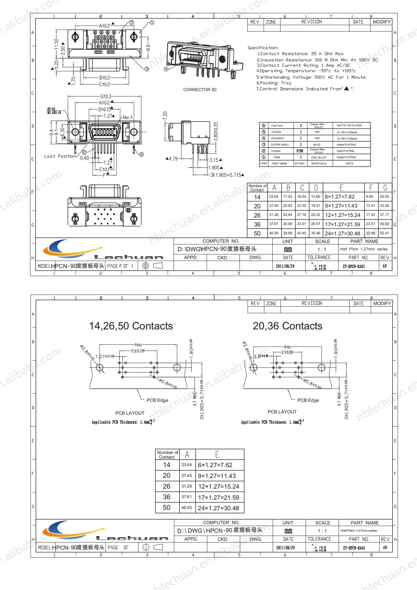 LECHUAN 20Pin Right Angle SCSI Female Connector Miniature Delta Ribbon MDR System PCB Mount 10220-52A2PL 20Pin Receptacle"