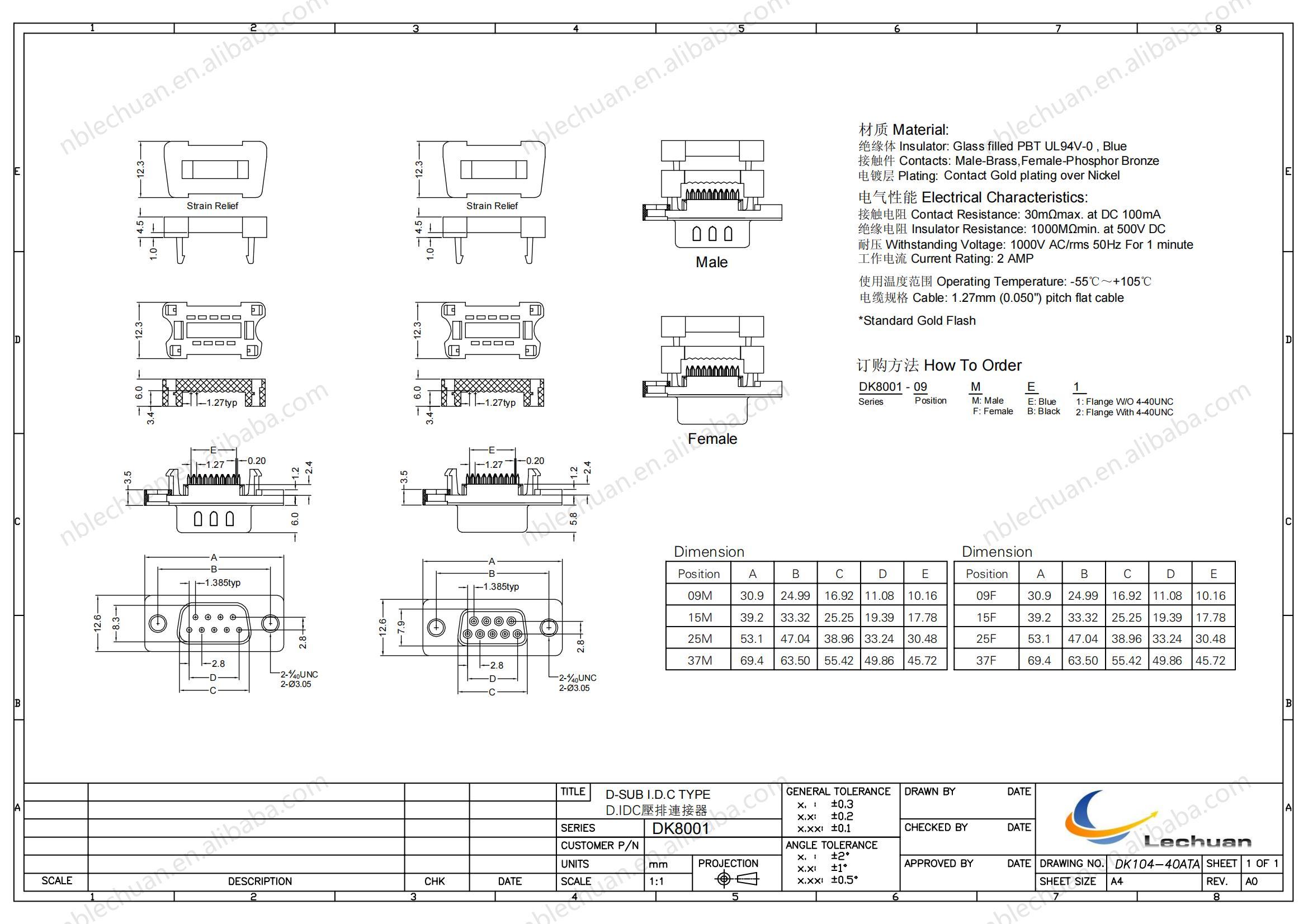 LECHUAN RS232 Adapter D-SUB IDC Connector 9-37 Position Male Female Optional D Connector IDC Flat Cable Crimp D-Sub Connectors