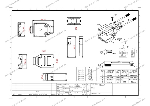 LECHUAN 9-Pin Metal Hood Kit High Density Two Piece Backshell with 9 Position D-SUB COVER Zinc-Plating Straight 9Pin Connectors