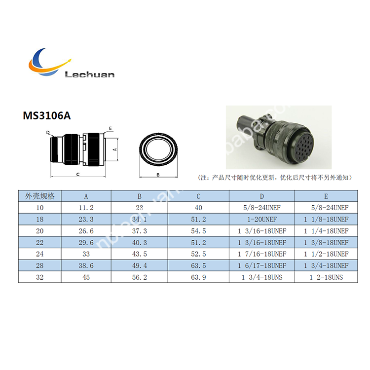 LECHUAN MS3106A 22-22S Circular Connectors 4 Position Straight Bayonet Coupling Female MIL-DTL-5015 Threaded Manufacturer's