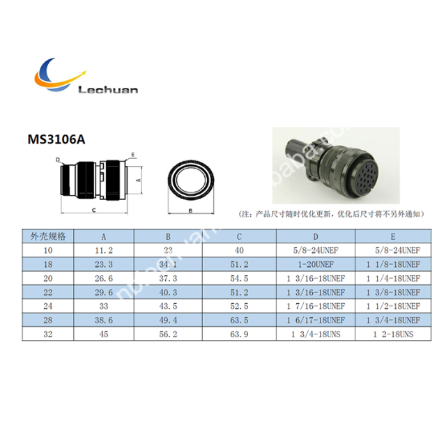 LECHUAN MS3106A 22-22S Circular Connectors 4 Position Straight Bayonet Coupling Female MIL-DTL-5015 Threaded Manufacturer's