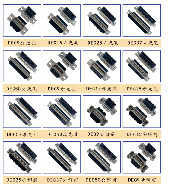 LECHUAN Factory Supply D-SUB Connector 9-37P Waterproof Male Female Receptacle Cable to Cable Straight Crimp Type Terminals
