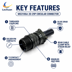 MS3106A 20-29P MIL-DTL-5015 Series Circular Connector 17 Pin Male Straight Plug Cable Mount Semiconductor Battery Optics
