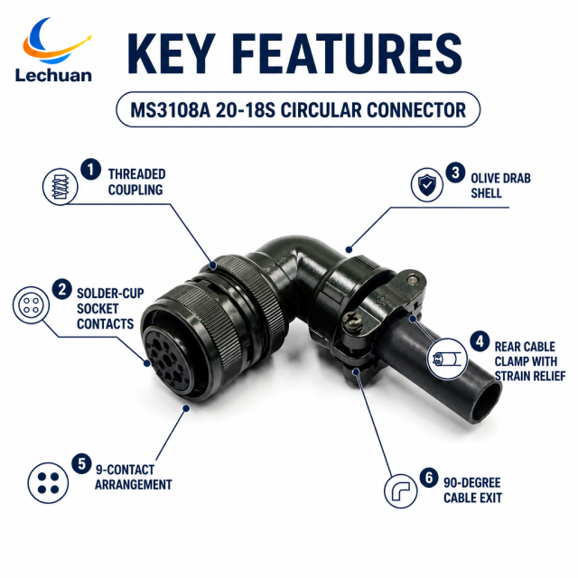 MS3108A 20-18S Circular Connector 9 Pin Female Right Angle Plug Cable Mount Printing Automotive  Amphenol ITT  CA3108A 20-18S