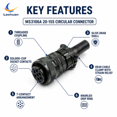 MS3106A 20-15S 5015 Series Circular Connector 7 Pin Female Straight Plug Cable Mount Agriculture Security Logistics
