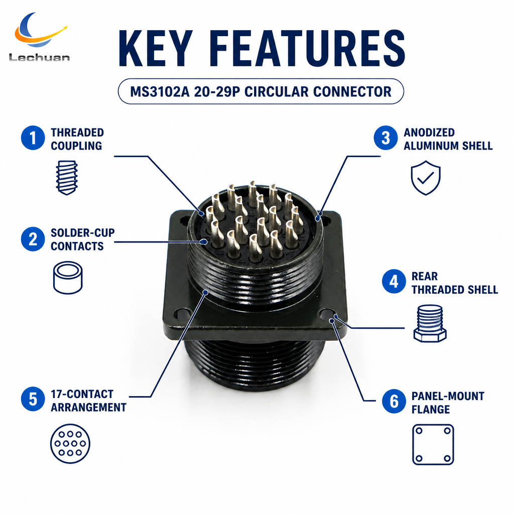MS3102A 20-29P MIL-DTL-5015 Circular Connector 17 Pin Male Panel Mount Receptacle Industrial Automation CNC Robotics