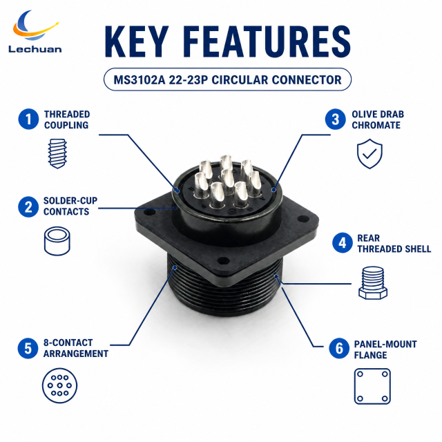 MS3102A 22-23P MIL-DTL-5015 Circular Connector 8 Pin Male Box Mount Receptacle Industrial Automation CNC Robotics
