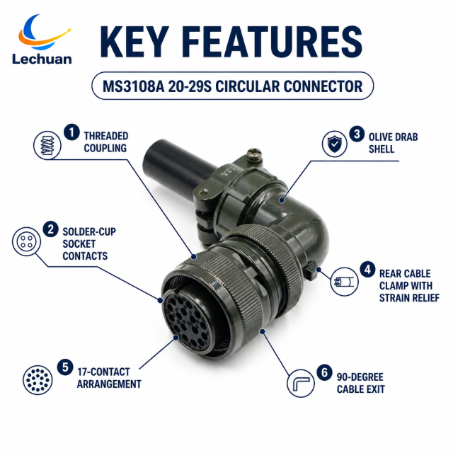 MS3108A 20-29S 5015 Series Circular Connector 17 Pin Female Right Angle Plug Cable Mount Mining Petrochemical Marine