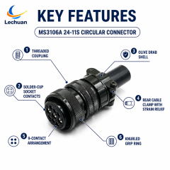 MS3106A 24-11S MIL-DTL-5015 Series Circular Connector 9 Pin Female Straight Plug Cable Mount Servo Motor Machine Vision