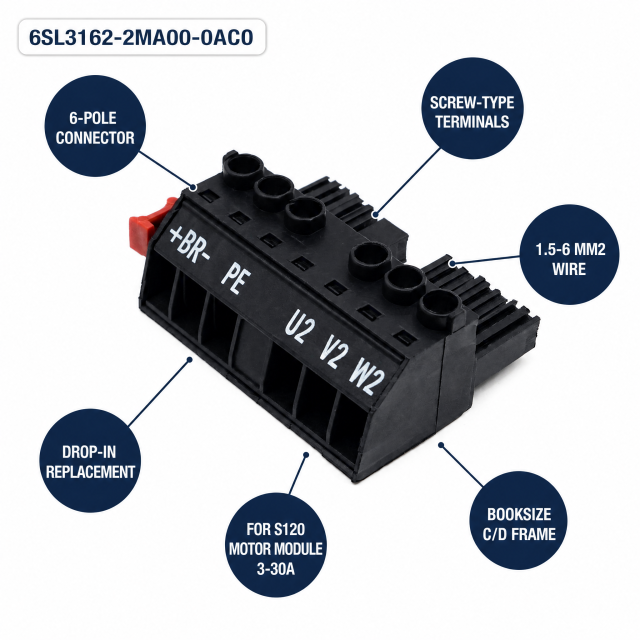 6SL3162-2MA00-0AC0 Compatible Siemens SINAMICS S120 Power Connector 6 Pin Screw Terminal Motor Module 3-30A Packaging Machine