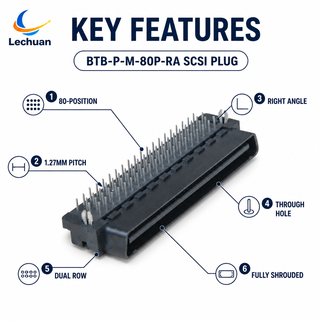 Factory 80Pin 1.27mm Copper Plastic Male Right Angle SCSI Mini D Ribbon MDR Plug 5175472-9 Board Connector PCB Application