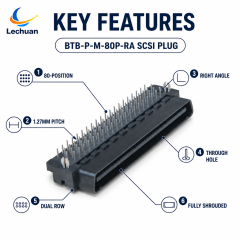 Factory 80Pin 1.27mm Copper Plastic Male Right Angle SCSI Mini D Ribbon MDR Plug 5175472-9 Board Connector PCB Application