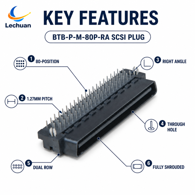 Factory 80Pin 1.27mm Copper Plastic Male Right Angle SCSI Mini D Ribbon MDR Plug 5175472-9 Board Connector PCB Application