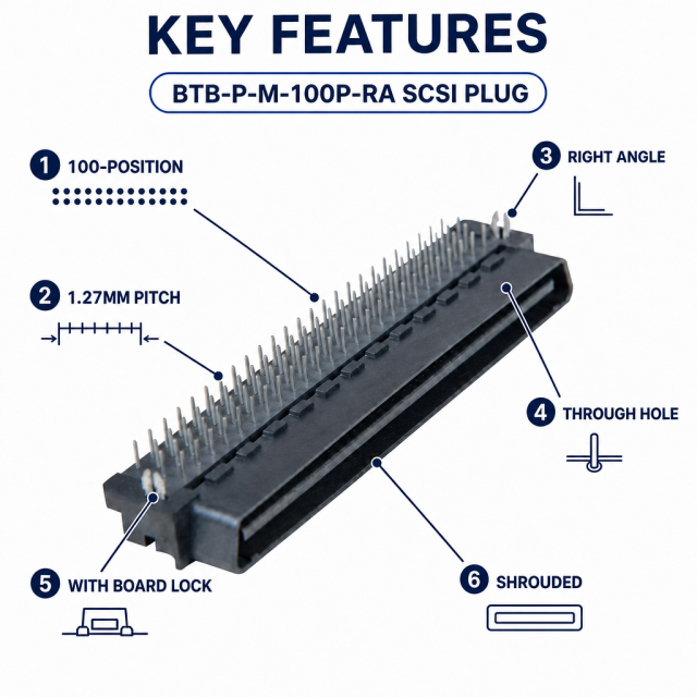 Factory 100Pin 1.27mm Plastic Male Right Angle SCSI Mini D Ribbon MDR Plug 1-5175472-0 Board to Board Connector