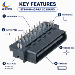 Factory 40Pin 1.27mm Plastic Mini D Ribbon MDR Plug Right Angle SCSI Male Board Connector for PCB Model 5175472-5 0716612040