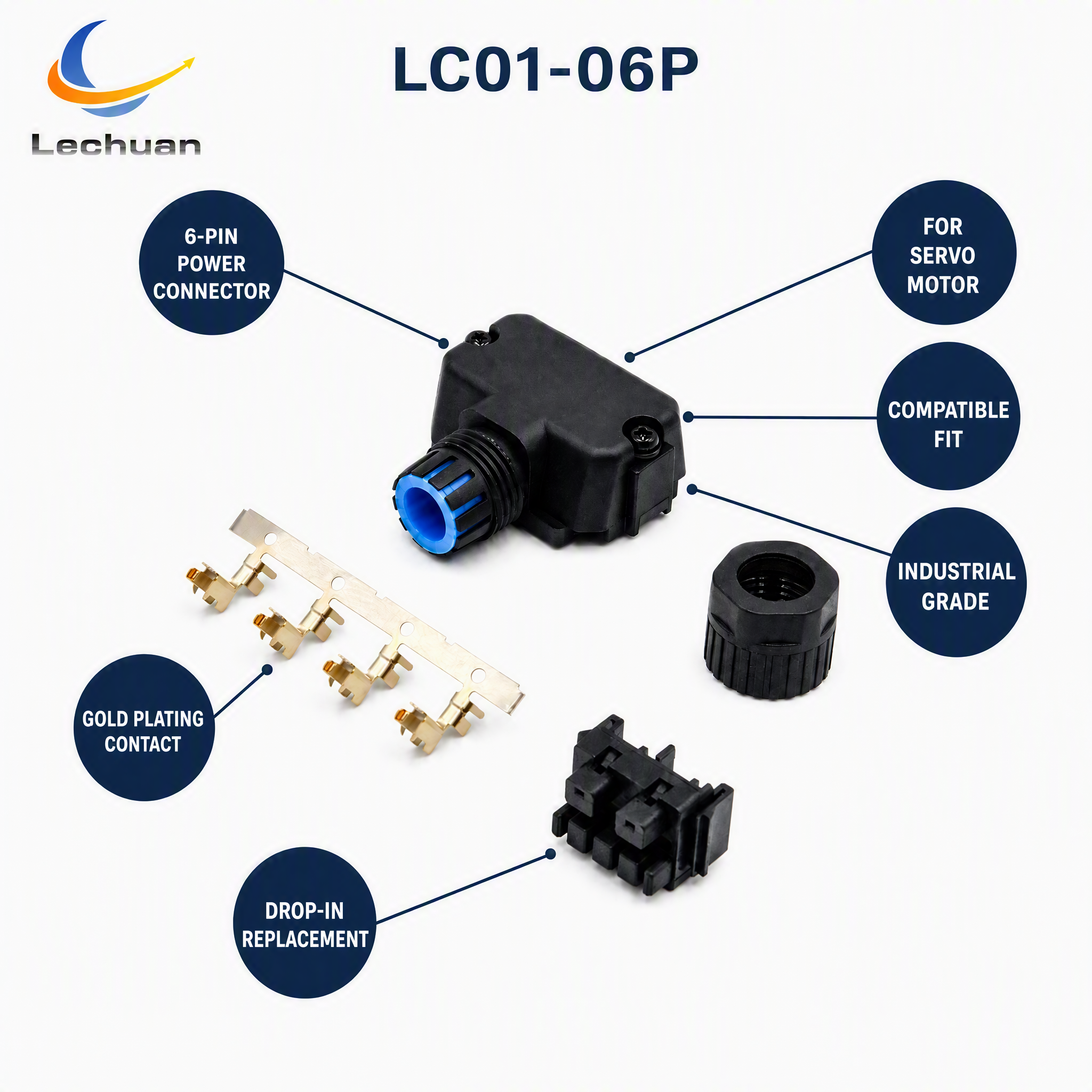 Factory LC01-06P 6 Pin Power Connector for HCFA Servo Motor Compatible Industrial Automation CNC Machine Tool