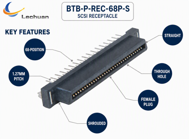 68Pin 1.27mm Plastic Female Straight Receptacle 1734101-7 SCSI Mini D Ribbon MDR Board to Board Connector