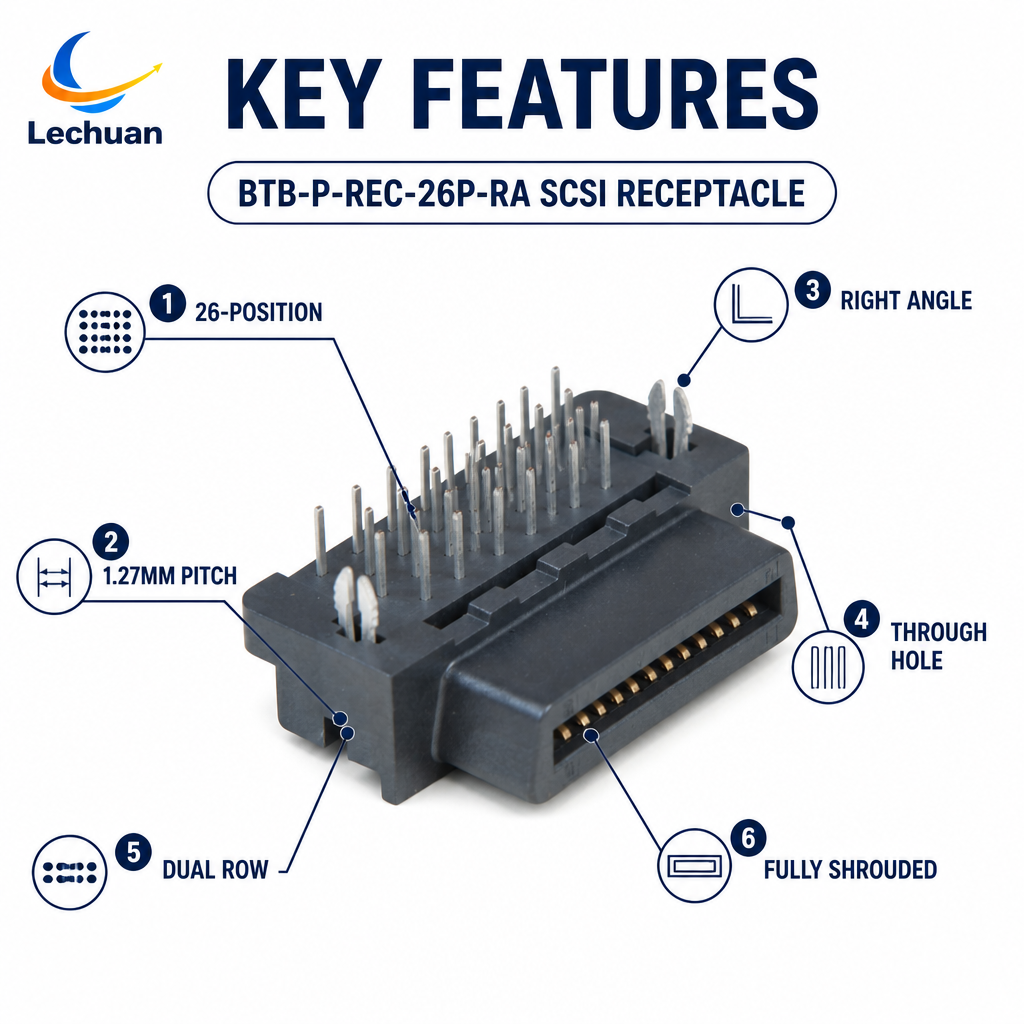 Factory 26Pin 1.27mm Plastic Female Right Angle SCSI Mini D Ribbon MDR Receptacle Board to Board Connector