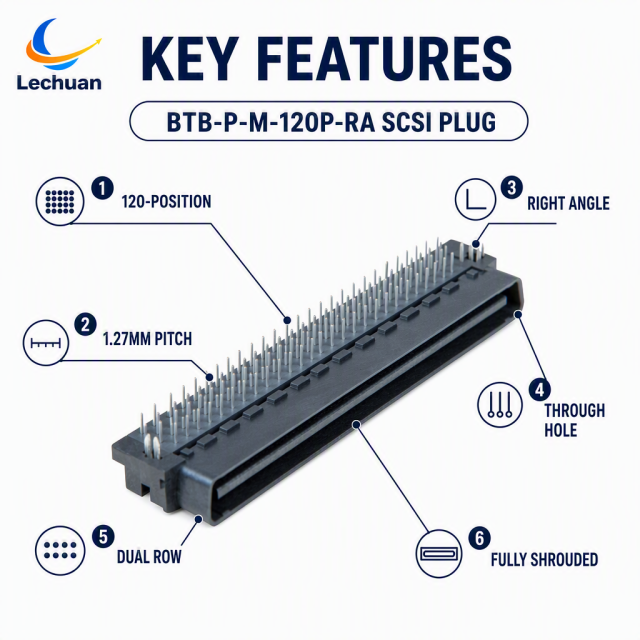 Factory 120Pin 1.27mm Nylon Male Right Angle SCSI Mini D Ribbon MDR Plug 1-5175472-1 Copper Contact Board to Board Connector