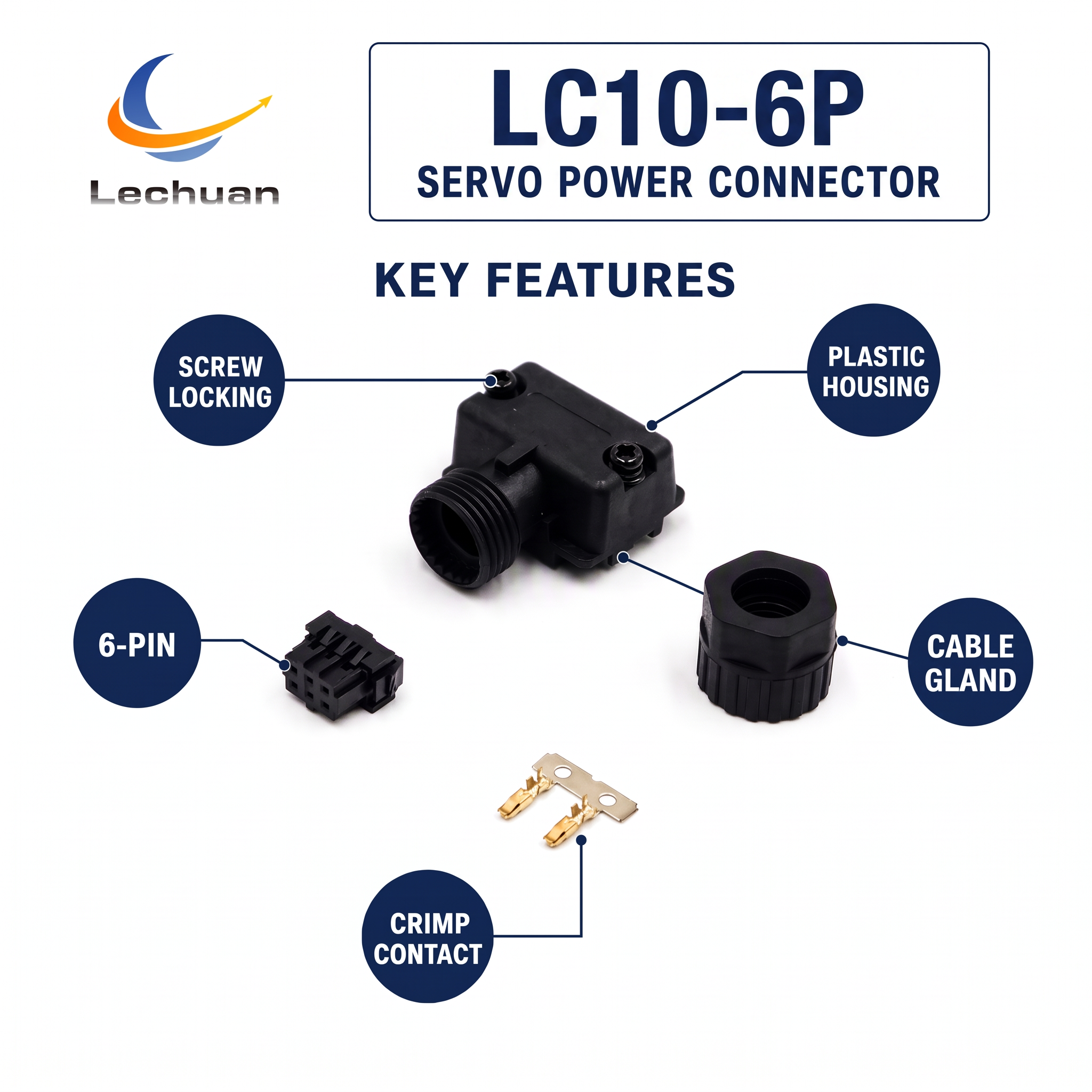 Factory Schneider VW3M5B10 BCH18LB Easy Lexium 18 Servo Motor Power Connector 6 Pin Crimp Screw Locking Packaging Semiconductor