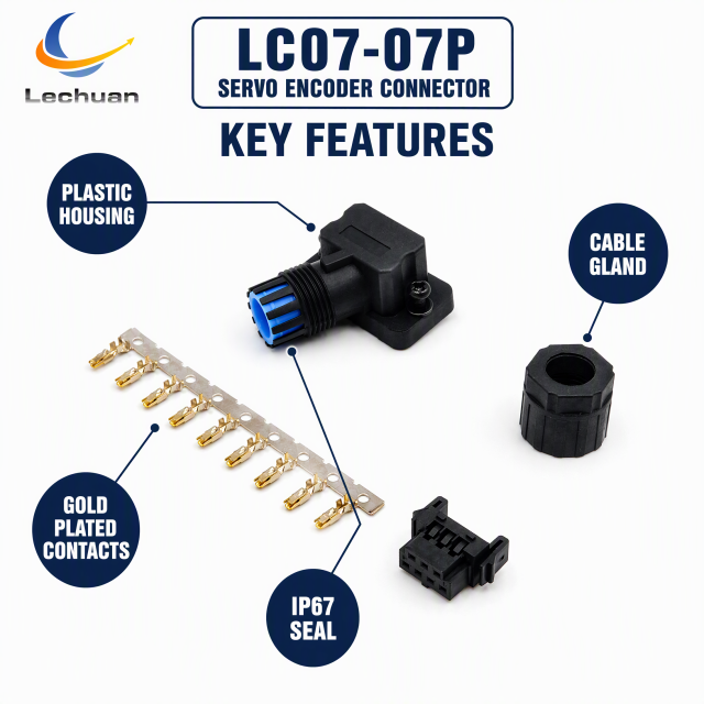 Factory LC07-07P  E7 A6 A5 Servo Motor Encoder Connector 7 Pin Gold Plated IP67 Testing Measurement Laboratory