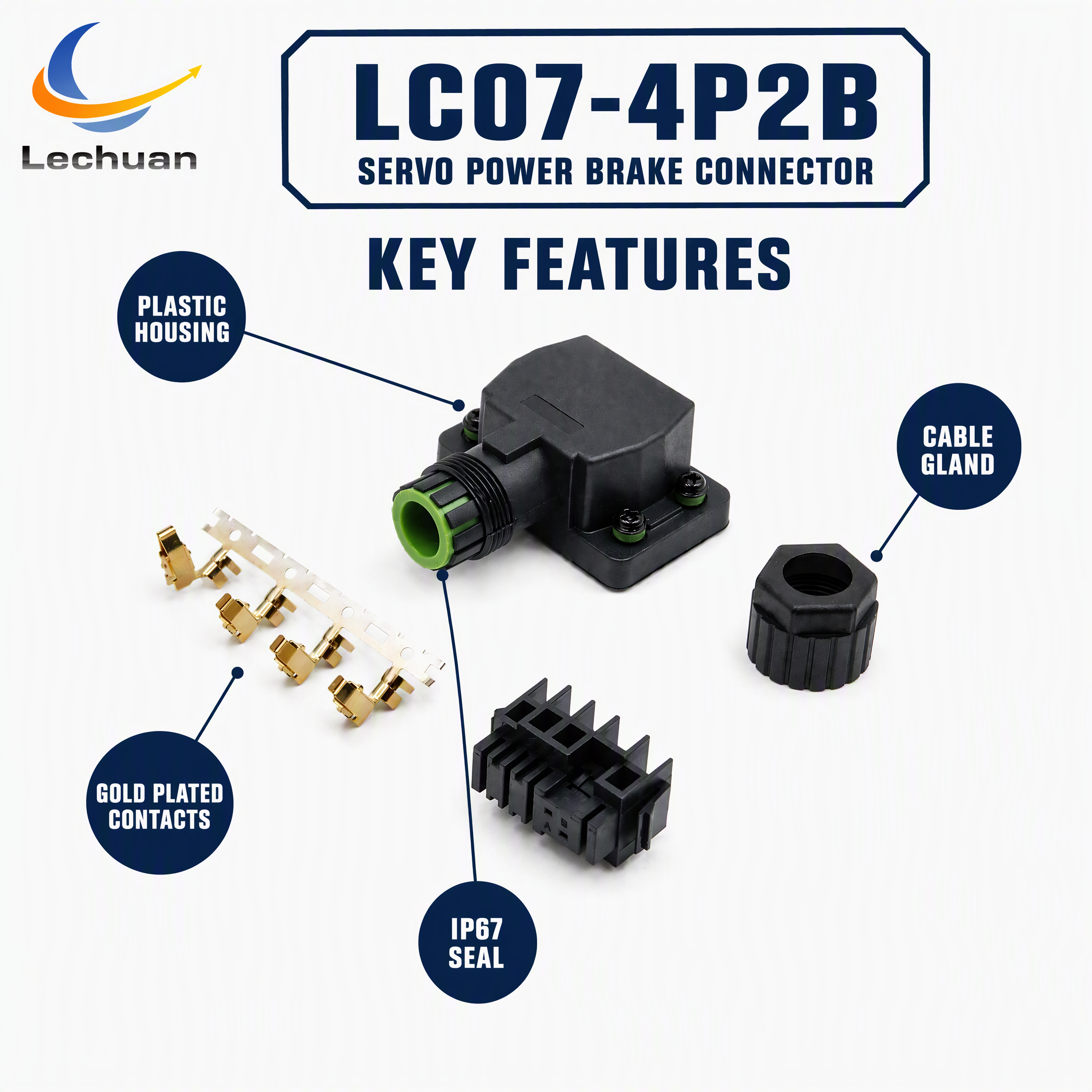 Factory LC07-4P2B E7 A6 A5 Servo Motor Power Brake Connector 4 Pin IP67 Industrial Automation Packaging Conveyor