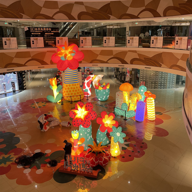 Shopping Mall Stand Inflatable Light Flower for Event Decoration