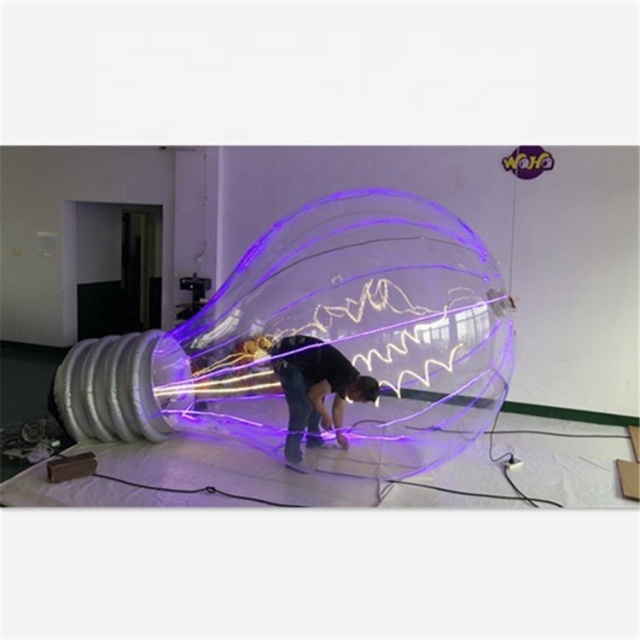 4m LED Transparent Inflatable Light Bulb Shaped Balloon, Replicate Inflatable Bulb Model for Event
