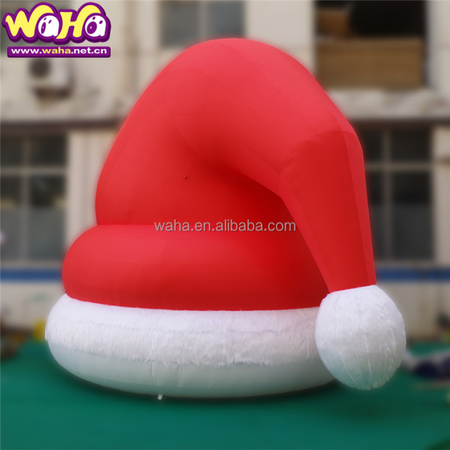 Outdoor Building Decor Inflatable Santa Hat Christmas Light up Purple Inflatable Christmas Hats for New Year Decoration