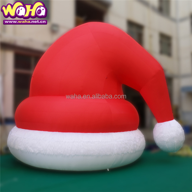 Outdoor Building Decor Inflatable Santa Hat Christmas Light up Purple Inflatable Christmas Hats for New Year Decoration
