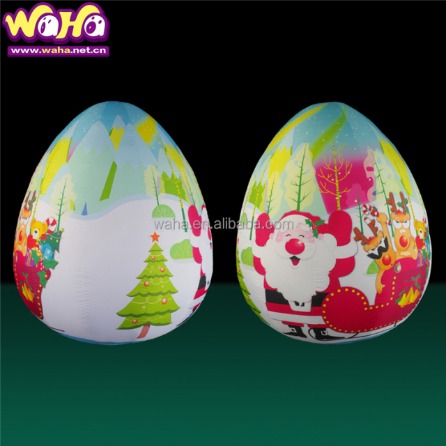 Large LED Inflatable Christmas Egg Balloon Store Ornament With Santa Pattern for Xmas and New Year Decoration