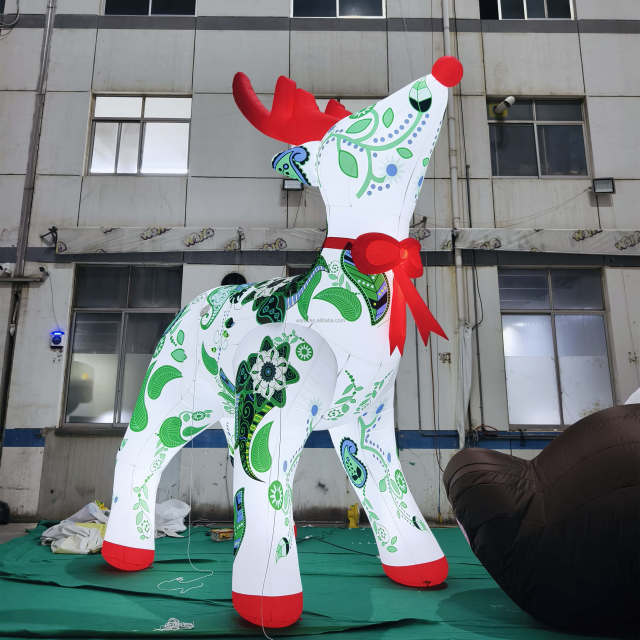 Personalized Christmas Character Model White Inflatable Reindeer 5m Winter Cartoon Animal Mascot Blow up Deer Balloon for Yard