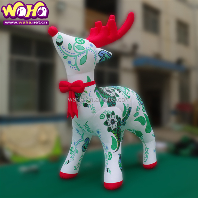 Personalized Christmas Character Model White Inflatable Reindeer 5m Winter Cartoon Animal Mascot Blow up Deer Balloon for Yard