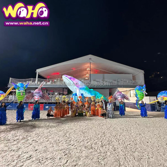 Marine Theme Parade Fish Shape Inflatable Whale Costume Puppet Inflatable Fish With Light Show Decoration