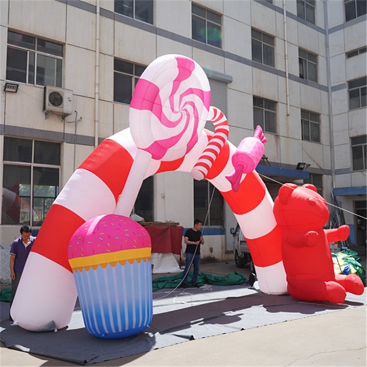 Outdoor Inflatable Christmas Candy Cane Donut Arch With Bowknot and  & Event Decoration With Gift in Advertising Inflatables