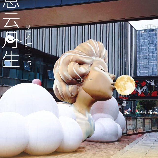 Golden and Sliver Inflatable Girl Elegant Woman Blows Moon Bubbles Doll Cartoon Girl Character Advertising Inflatable Girl Model