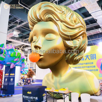 Custom the Inflatable Silver Woman Blowing Bubbles Sculpture Inflatable Girl Huge Inflatable Art Woman Model Balloon
