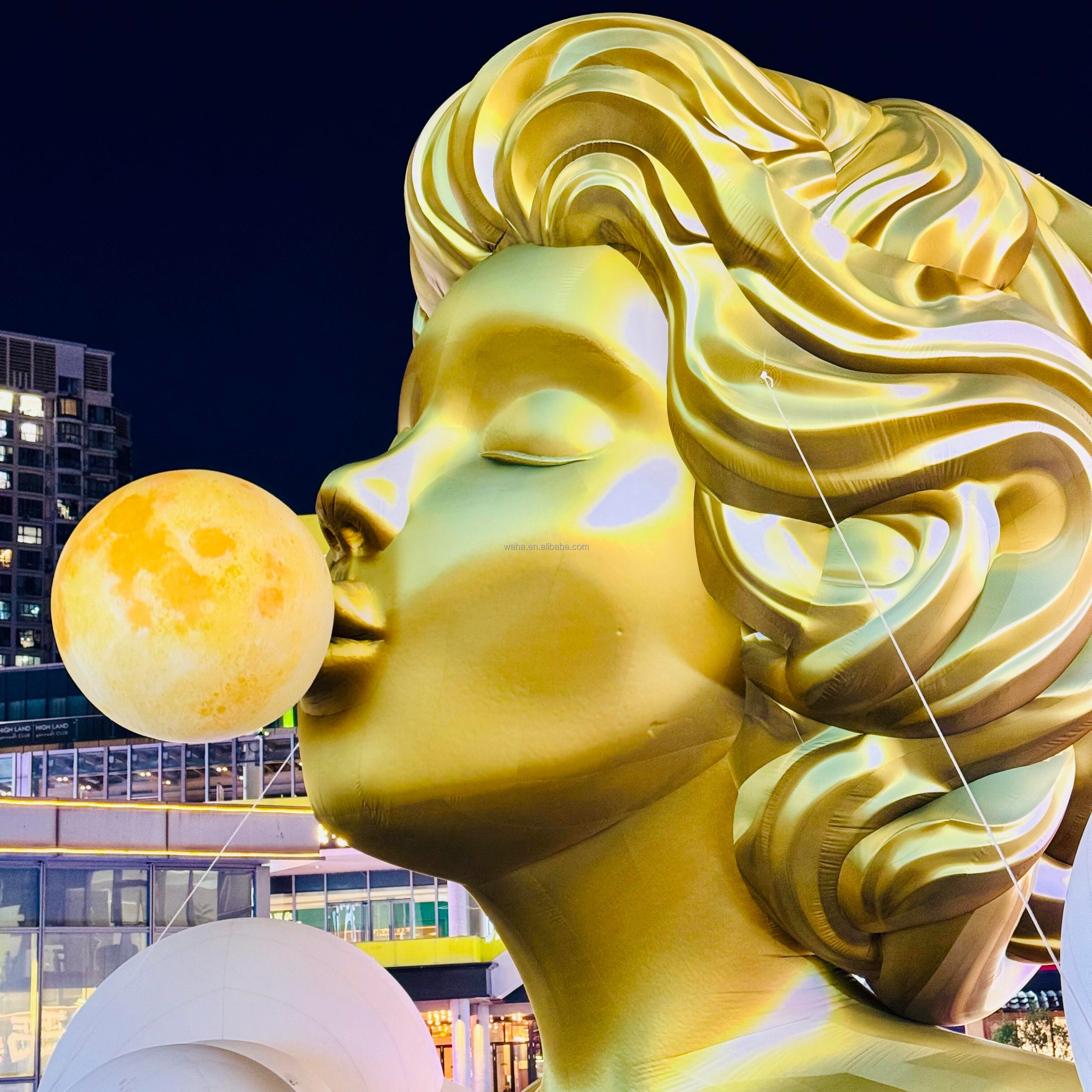 Custom the Inflatable Silver Woman Blowing Bubbles Sculpture Inflatable Girl Huge Inflatable Art Woman Model Balloon