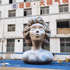 Custom the Inflatable Silver Woman Blowing Bubbles Sculpture Inflatable Girl Huge Inflatable Art Woman Model Balloon