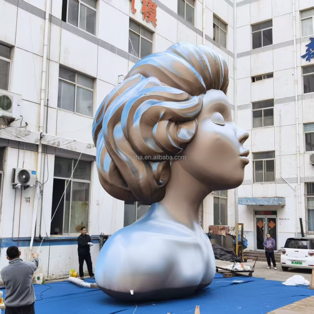 Custom the Inflatable Silver Woman Blowing Bubbles Sculpture Inflatable Girl Huge Inflatable Art Woman Model Balloon