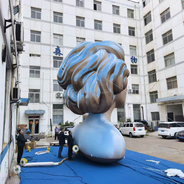 Custom the Inflatable Silver Woman Blowing Bubbles Sculpture Inflatable Girl Huge Inflatable Art Woman Model Balloon